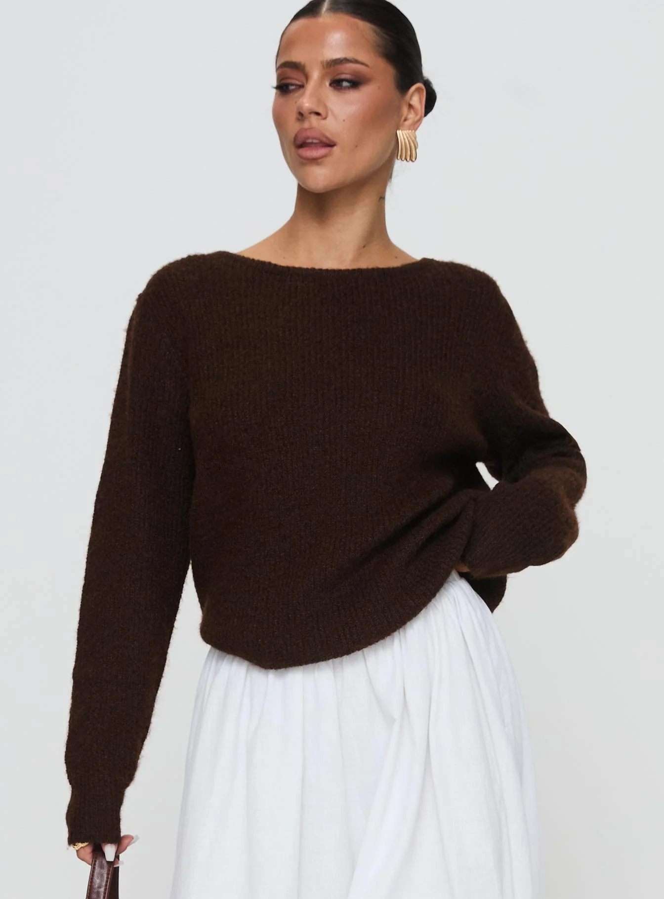 Rib Knit Crew Sweater Chocolate Marle