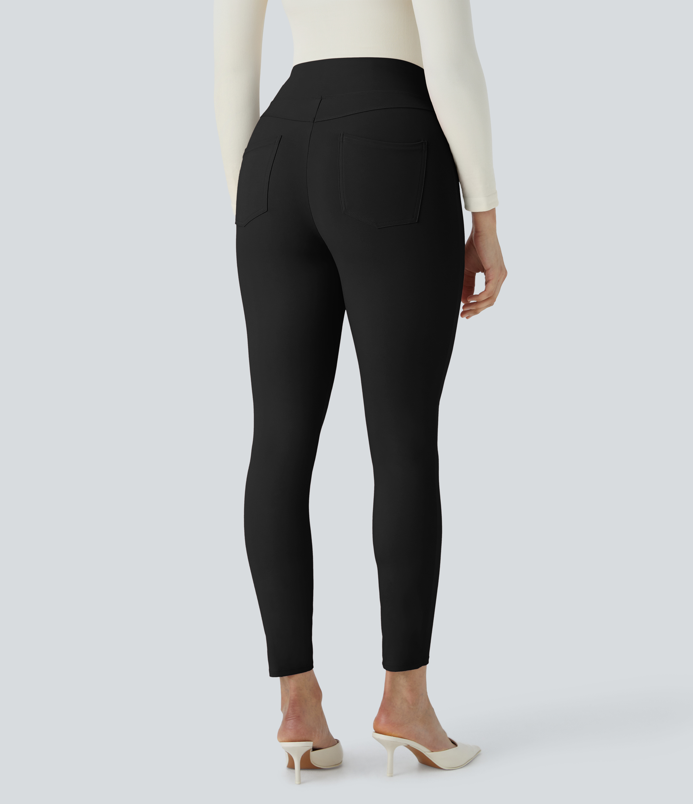 High Waisted Decorative Pocket Skinny Work Pants