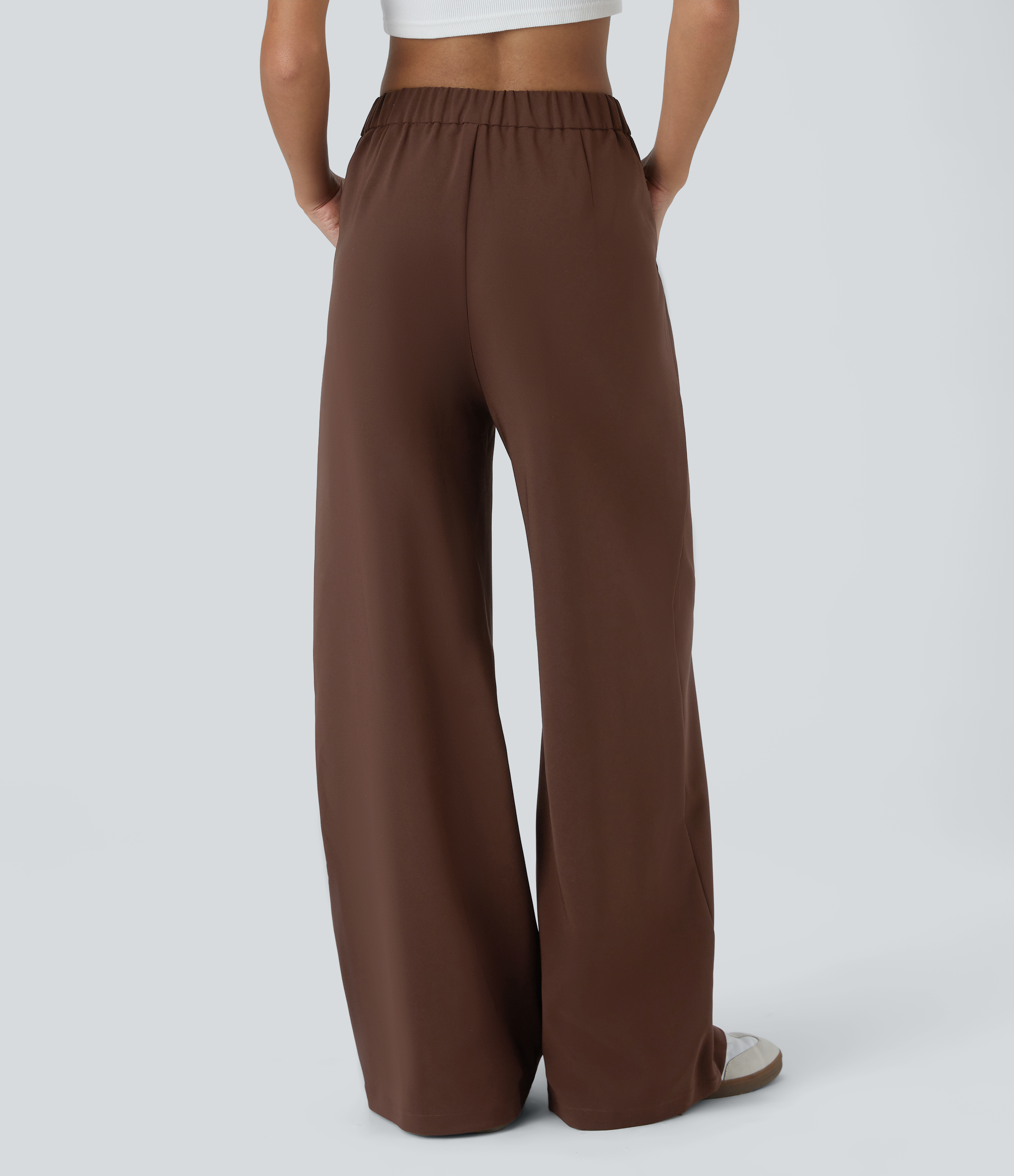 High Waisted Pocket Decorative Wide Leg Casual Pants